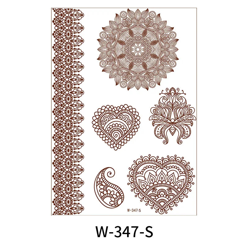 sengpan Waterproof Temporary Brown Henna Tattoo Stickers Chest Lace Mandala Henna Tattoos for Women Diamond Flower Body Art Fake Tatoo