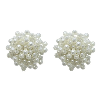 sengpan Exquisite Pearl Braided Flower Earrings for Women French Exaggerated Round Brincos Wedding Party Jewelry