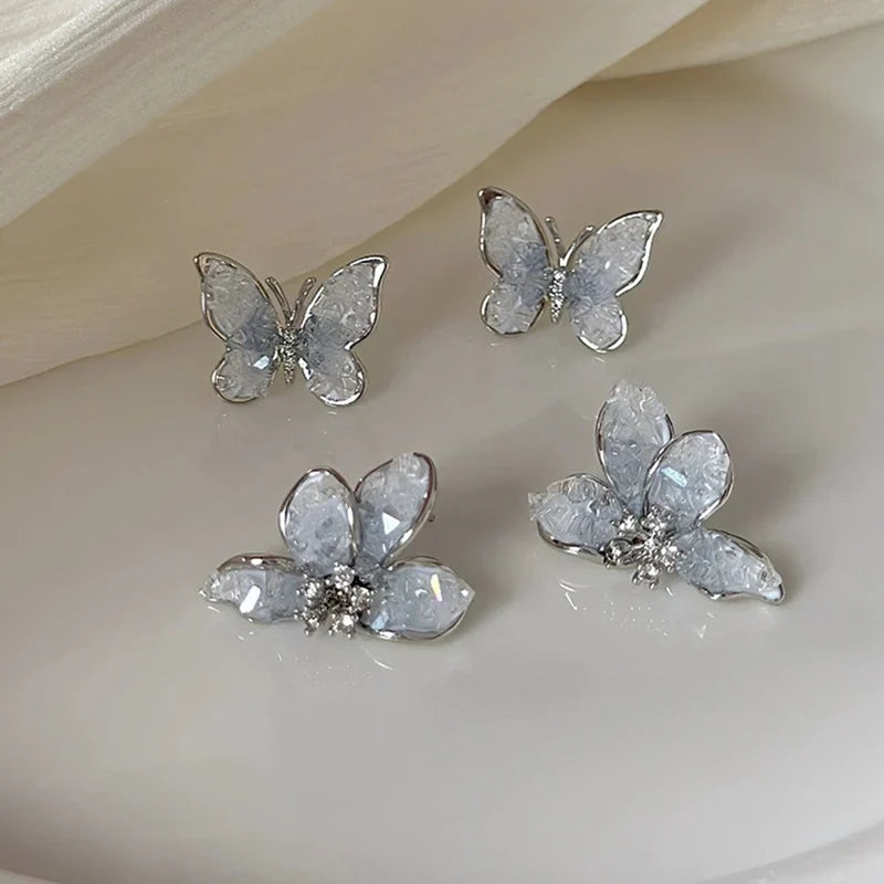 sengpan New Korean Fashion Color Crystal Flower Butterfly Earrings for Women Exquisite Elegant Earring Party Wedding Luxury Jewelry Gift