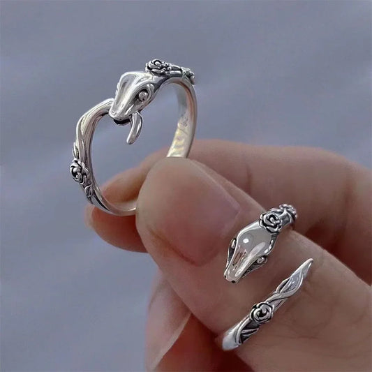 sengpan 2Pcs Retro Snake Ring Gothic Fashion Adjustable Punk Style Open End Ring Party Birthday Gift Halloween Jewelry Accessories