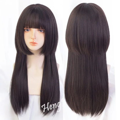 sengpan synthetic long straight hair women's wig silver gradient gray wig cosplay lolita bangs wig party wig