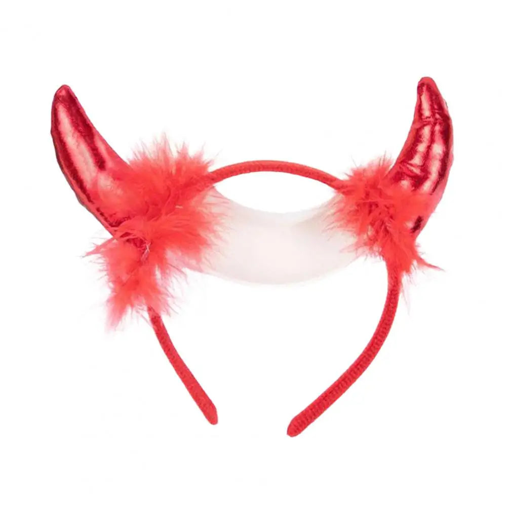 sengpan Elastic Design Headband Plush Devil Horn Headband for Cosplay Parties Halloween Handmade Lightweight Elastic Hair Hoop Accessory