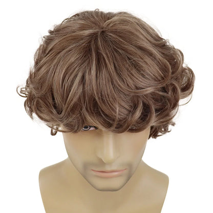 sengpan Synthetic Curly Men Wig Short Brown Hair Businessmen Curly Haircut Man Guys Natural Hairstyle The Summer Outfits Cosplay Costume