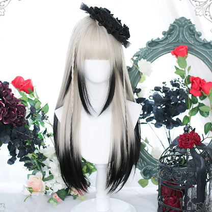 sengpan synthetic long straight hair women's wig silver gradient gray wig cosplay lolita bangs wig party wig