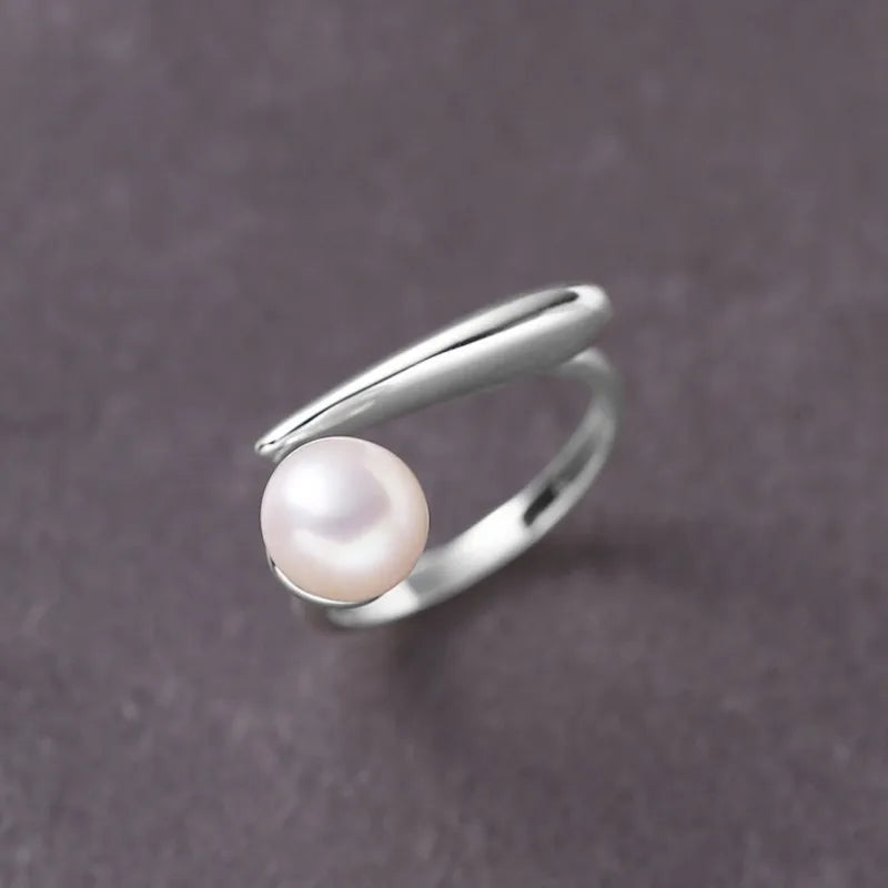 sengpan CLUB  Silver Ring For Women Pearl Simple Open Vintage Handmade Ring Allergy For Party Birthday Gift