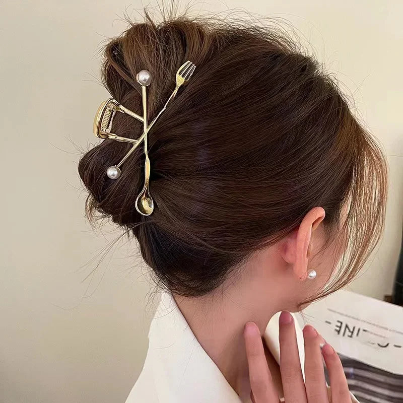 sengpan New Punk Geometric Metal Gold Silver Simple Hair Clip Claw for Women Trendy Large Crab Catches Clamp Korea Headwear Accessories