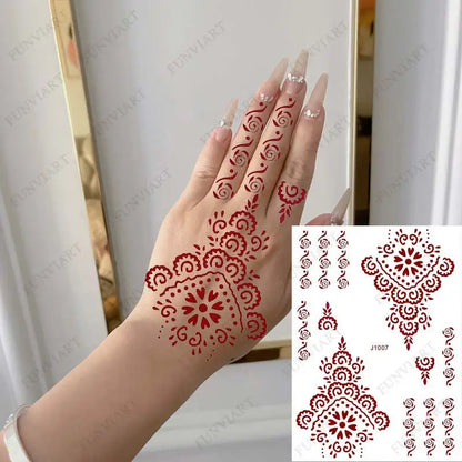 sengpan Red-brown Henna Tattoo Stickers Temporary Tattoos for Women Mandala Mehndi Stickers for Hand Women's Body Protection Fake Tattoo