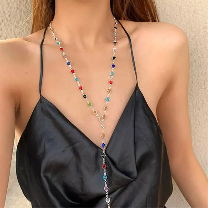 Lianfudai 2024 New Luxury Colourful Crystal Zircon Necklace for Women Shiny Rhinestone Long Tassel Choker Bohemian Statement Jewelry Gifts