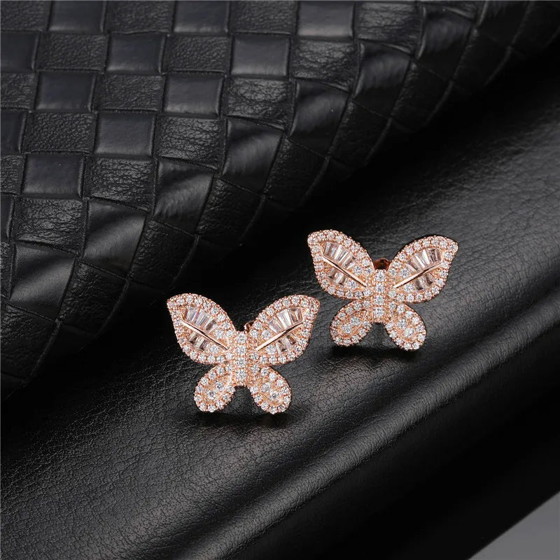 sengpan Hip Micro 1Pair Heart Shape Pave Baguette Cubic Zircon Stone Ice out Stud CZ Earring Bling Copper Earrings For Women Men Jewelry