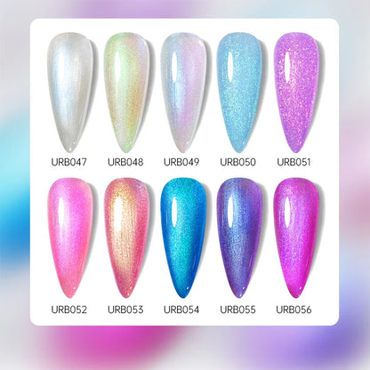 sengpan SUGAR Aurora Rubber Gel Nail Iridescent Pearl Effect Metallic Mirror Nails Manicure Soak Off UV LED No Wipe Top Coat Base Gel