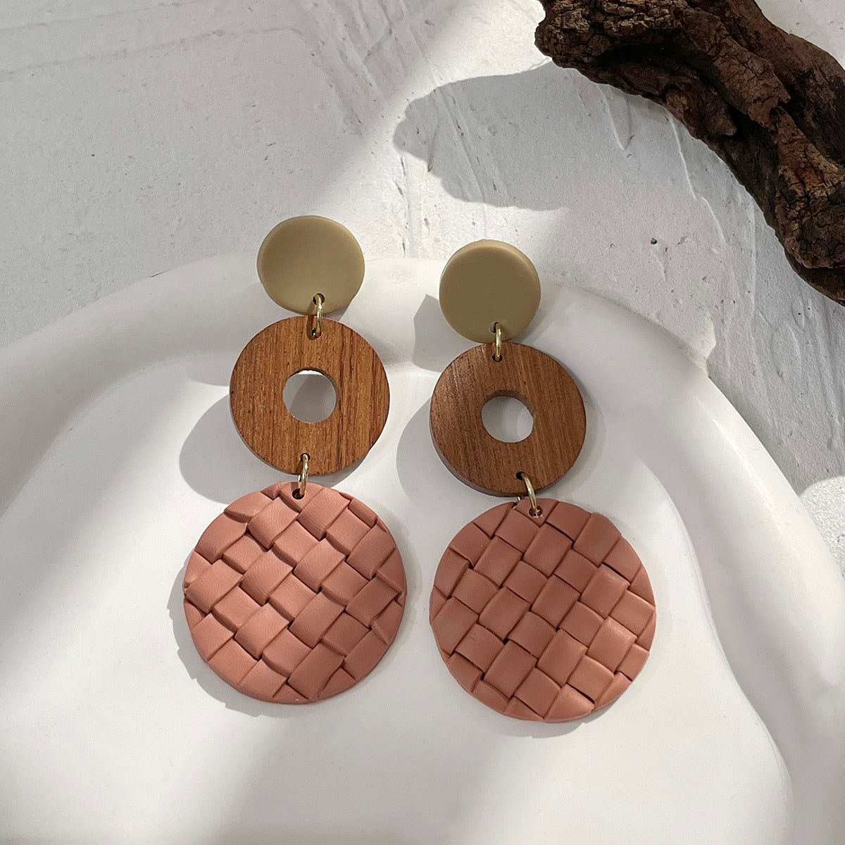 sengpan Multiple Handmade Braided Polymer Clay Round Circle Drop Earrings for Women Unique Sweet Clay Knit Geometric Earrings