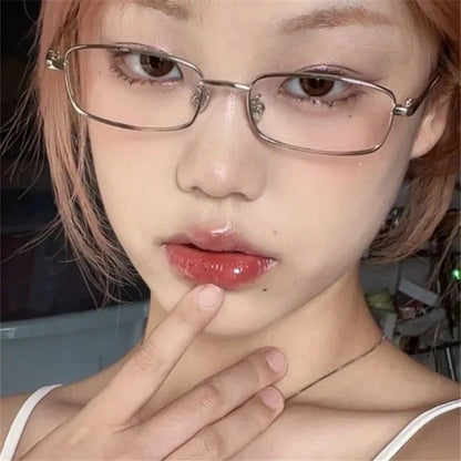 sengpan Y2K Harajuku Small Square Frame Glasses Women Retro Metal Eyeglasses Clear Reading Spectacle Blue Light Blocking Eyewear