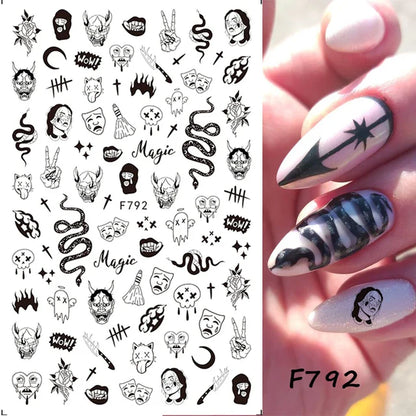 sengpan 3D Halloween Nail Art Stickers Horror Ghost Skull Evil Eye Anime Decals Bloody Rose Sticker for Nail Manicure Decoration LEBF956