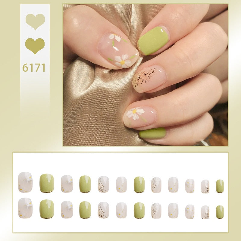 sengpan 24P Cute Childlike Rainbow Nail Art Full Cover Artificial Fake Nails Wearing Reusable False Nails Ballerina Press on Nail Art