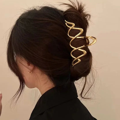 Lianfudai New Punk Geometric Metal Gold Silver Simple Hair Clip Claw for Women Trendy Large Crab Catches Clamp Korea Headwear Accessories