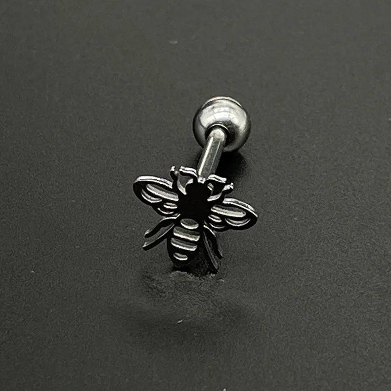 sengpan Punk Titanium Steel Butterfly Tongue Nail Pierced Lingual Rings Girl Rose Bee Tongue Ring Helix Piercing Stud Earrings Jewelry