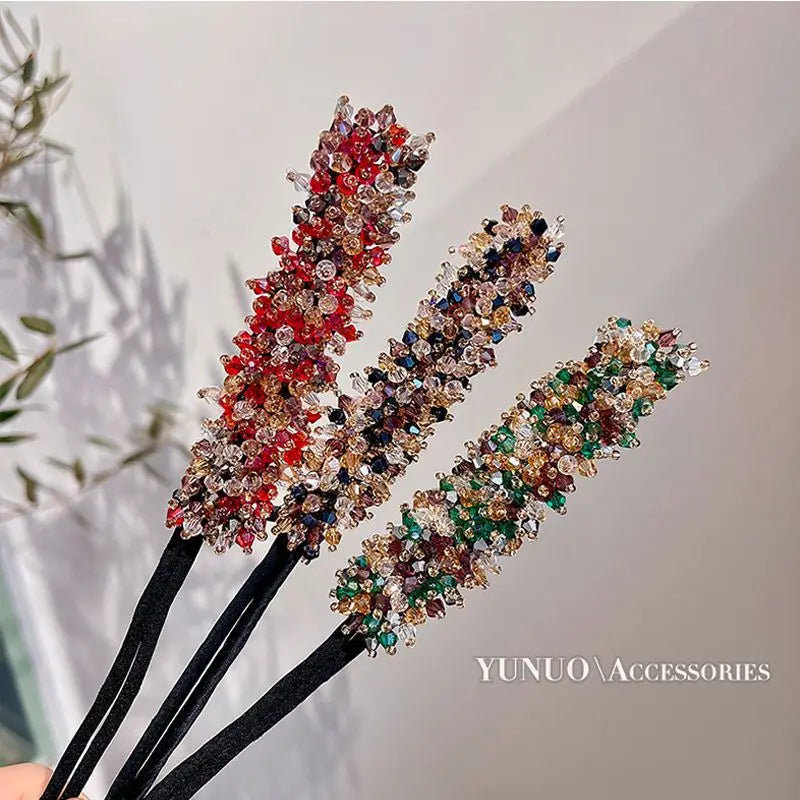 sengpan Women Easy Hair Bun Maker Floral crystal Donut Updo Hair Stick DIY Plate Hair Bendable Hairband Chignon Hair Accessories Gift