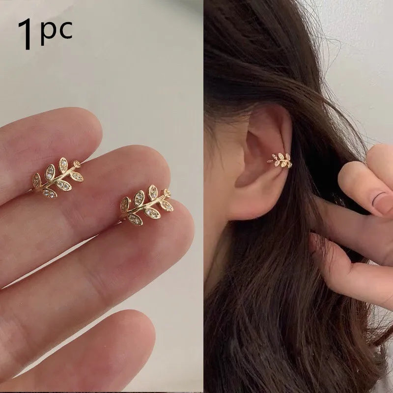 sengpan Punk Zircon Double-layer Ear Cuff No Piercing Earrings Trendy Unique Metal Geometric Ear Clip for Women Jewelry Gifts