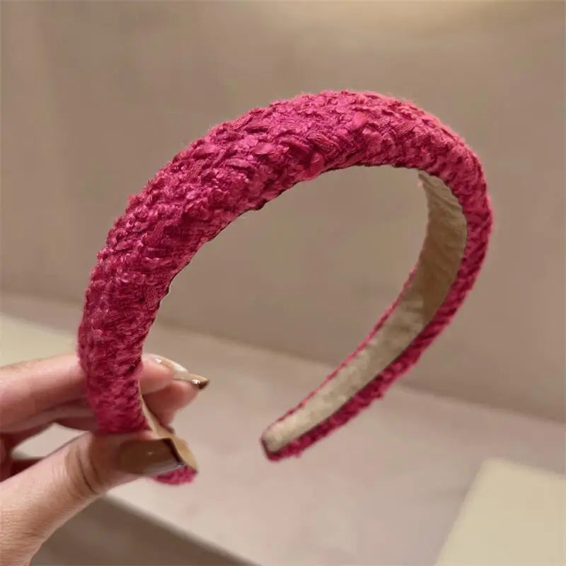 sengpan Rose Red Wide-brimmed Sponge Hair Band Women Fairy Temperament Headband Tweed Fabric Hoop Hairband Girls Hair Accessories