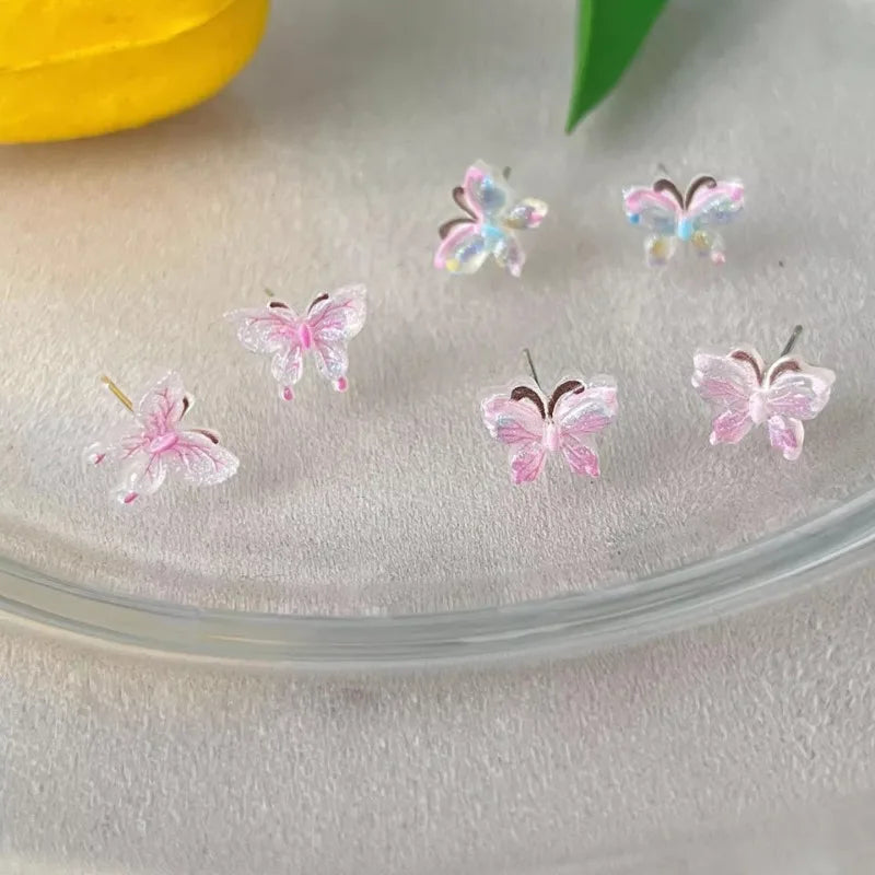 sengpan 6pcs/Set Y2k Butterfly Stud Earrings for Women Girl Korean Acrylic Color Shiny Butterfly Earrings Set Sweet Trendy Jewelry Gift