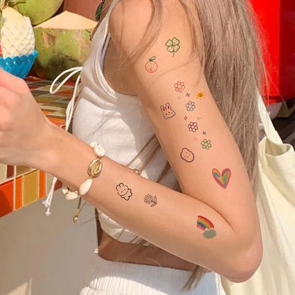 Lianfudai  6pcs NewCartoon Pattern Colored Flower Heart Temporary Tattoo Stickers Waterproof Magic Tattoo Disposable Tattoo Stickers