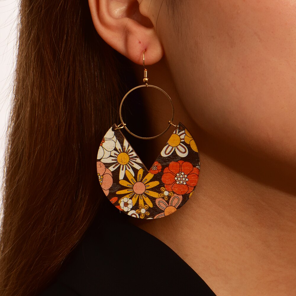 sengpan Printed Plate Drop Earrings For Women Light Luxury Fashion Ladies Cocktail Party Drop Earrings Jewelry Direct Selling Wholesale