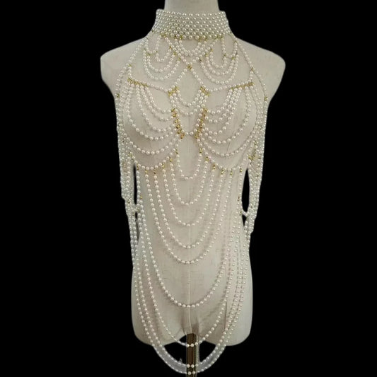 sengpan Pearl Body Chain Jewelry totally hand-made Bra fringed For Women Bridal Wedding Dress Beach Nightclub Pearl Waist chain