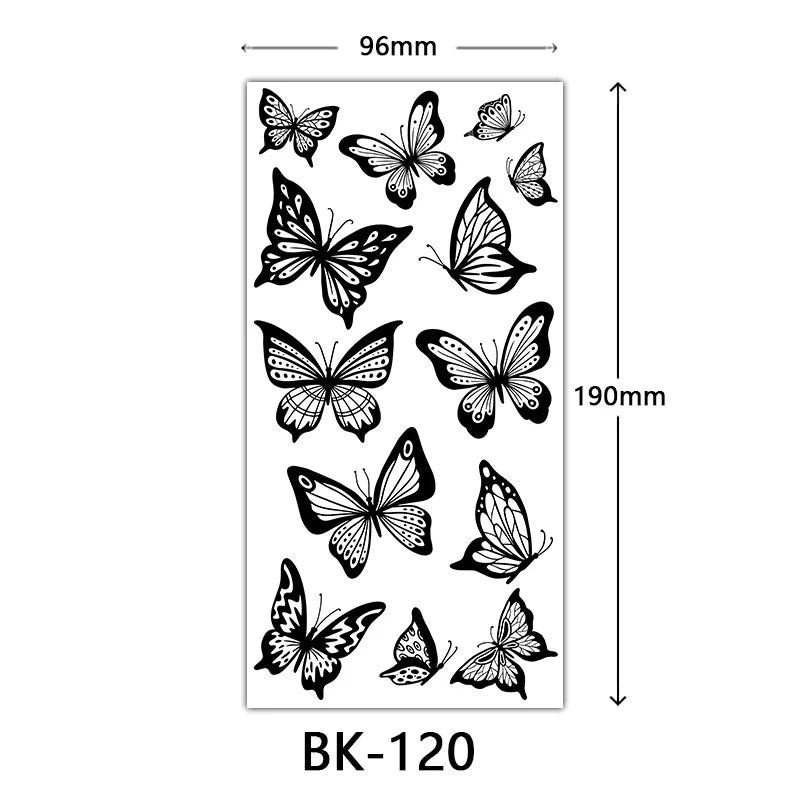 sengpan Black Flower Tattoo Stickers for Hand Arm Waterproof Temporary Tattoos for Women Butterfly Fake Tattoo Sleeve Tatoos Girls