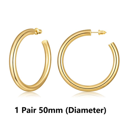 Lianfudai Earrings for Women 14K Real Gold Plated Copper Hoop With 925 Sterling Silver Post New Cute Modern Jewelry For Women