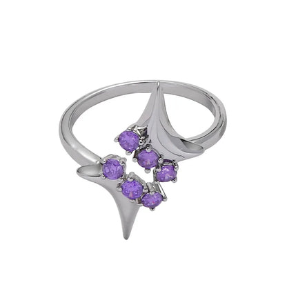 sengpan Amethyst Opening Ring Four-pointed Star Silver Color Black Hipster Alloy Sweet Punk Cool All-match Fashion Jewelry Girls Gift