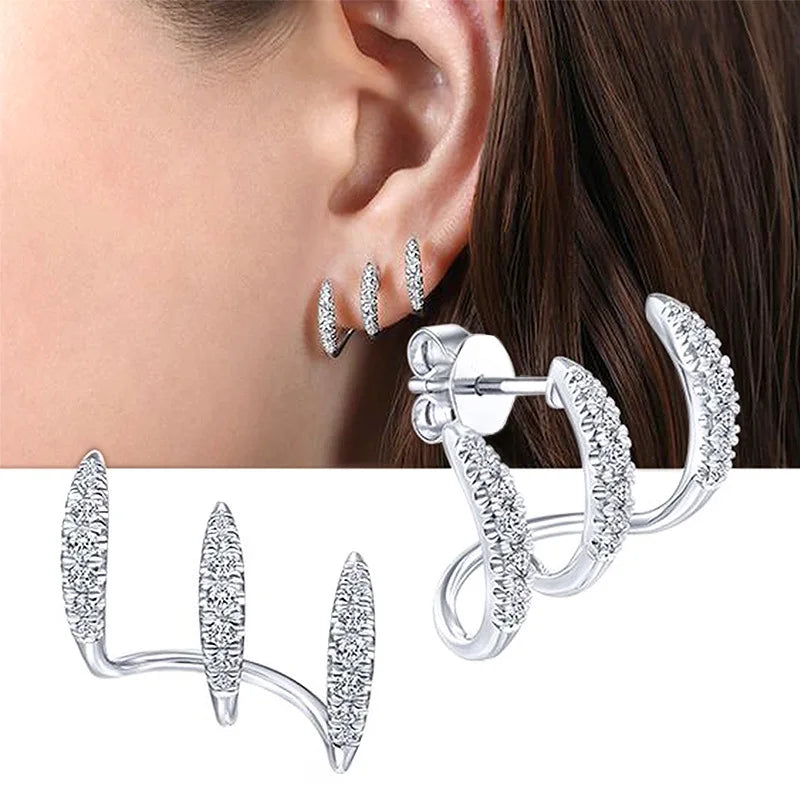 sengpan Punk Zircon Double-layer Ear Cuff No Piercing Earrings Trendy Unique Metal Geometric Ear Clip for Women Jewelry Gifts