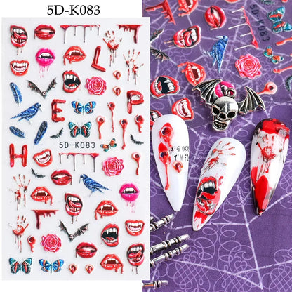 sengpan 5D Halloween Blood Eye Bones Nail Art Horror Eyeball kull Relief Three-Dimensional Nail Stickers for Women&Girl Nail stickers