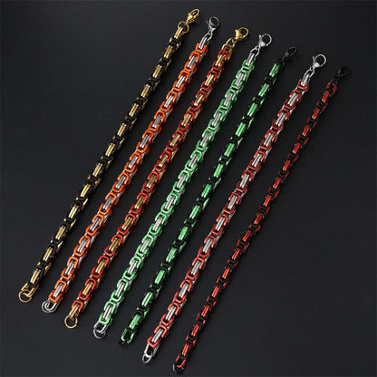 sengpan 6MM Rainbow Colored Byzantine Stainless Steel Bracelets Mens Womens Chain Bracelets Hip Hop Rock Jewelry