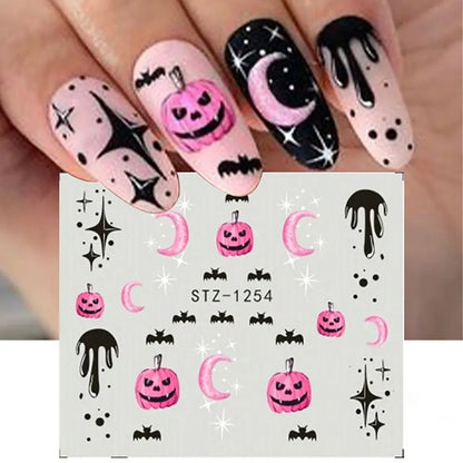 sengpan 5pcs Halloween Pumpkins Nail Art Water Decals Stickers Mummy Ghost Fake Nail Accessories DIY Nail Stickers Spiders Web