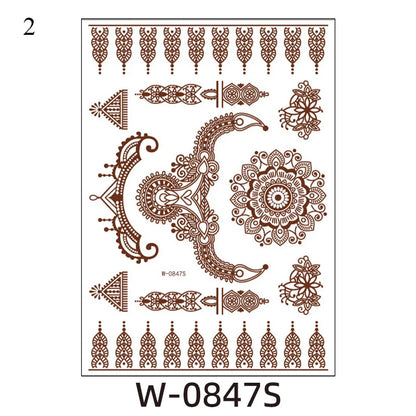 sengpan Brown Henna Lace Temporary Tattoos Sticker For Women Mehndi Stickers for Hand Neck Body Feather Flora Henna Tattoo Waterproof