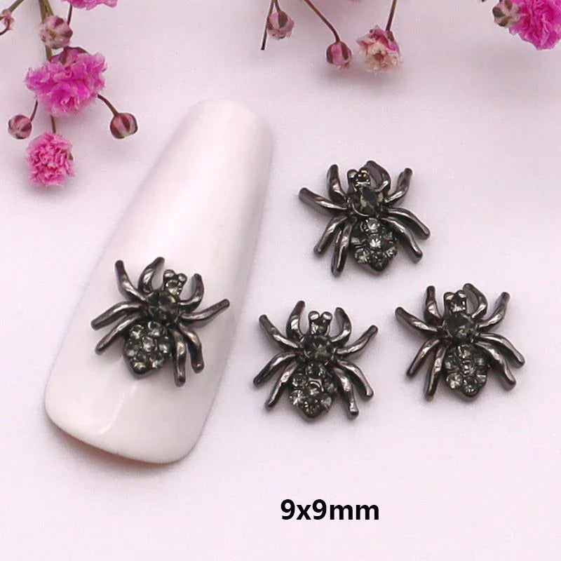 sengpan 10pcs/Pack Metal Halloween Collection Nail Art Decorations Pumpkin Skeleton Spider Skull Shiny Rhinestone Charm Nail Accessories