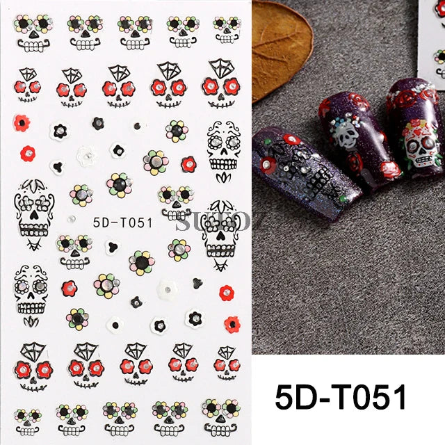 sengpan Spider Nail Art Stickers Halloween Design Ghost Skull Spider Webs Pumpkin Nail Decors Y2K Diamond Charms Manicure Decals GLJI-DZ