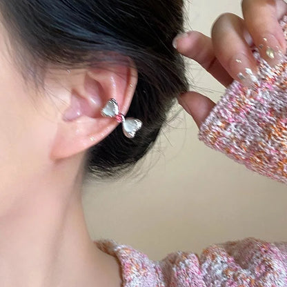 sengpan Pink Crystal Bowknot Ear Clip Earrings for Women Girls Sweet Elegant Luxury Versatile Earrings Without Ear Holes Party Jewelry