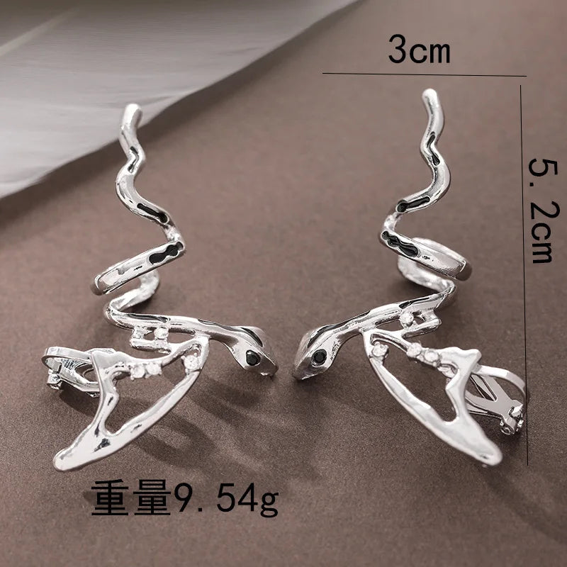 sengpan Trendy Wings Snake Clip Earrings for Women Irregular Liquid Metal Animal Personalized Earrings Without Earholes Fashion Jewelry