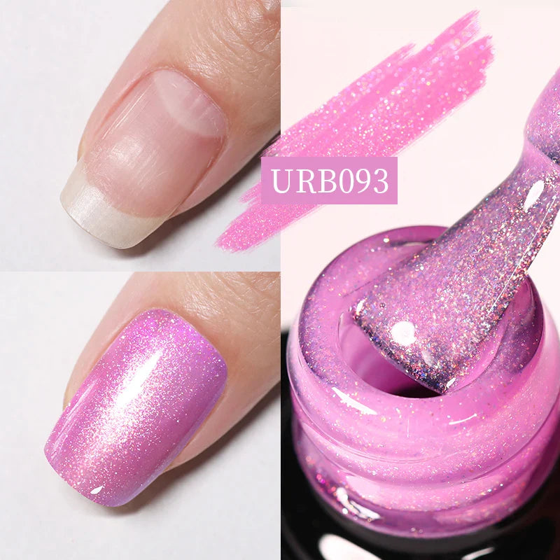 sengpan SUGAR Aurora Rubber Gel Nail Iridescent Pearl Effect Metallic Mirror Nails Manicure Soak Off UV LED No Wipe Top Coat Base Gel