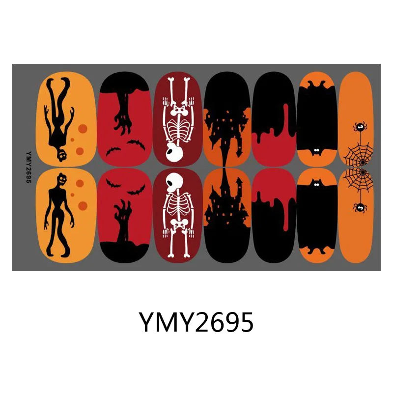 sengpan Baking Free Halloween Nail Stickers Full Sticker Fashion Nail Art Jewelry  Pumpkin Ghost Wholesale Applique Nail Sticker