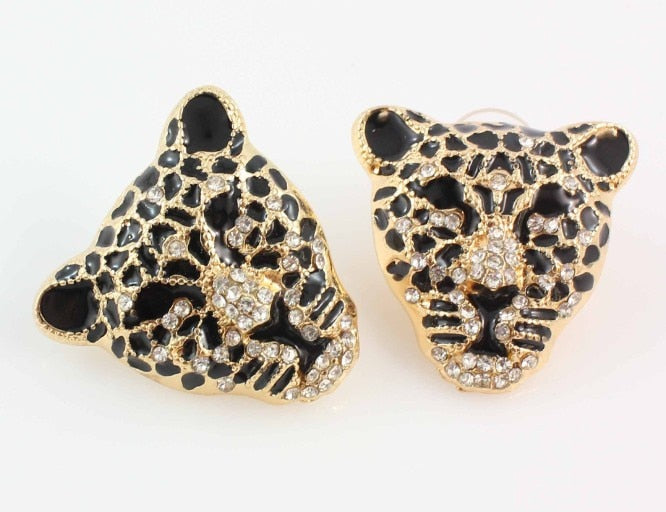 sengpan Fashion Gold Color Black Enameled Leopard Pendant Statement Necklace earrings Jewelry Set