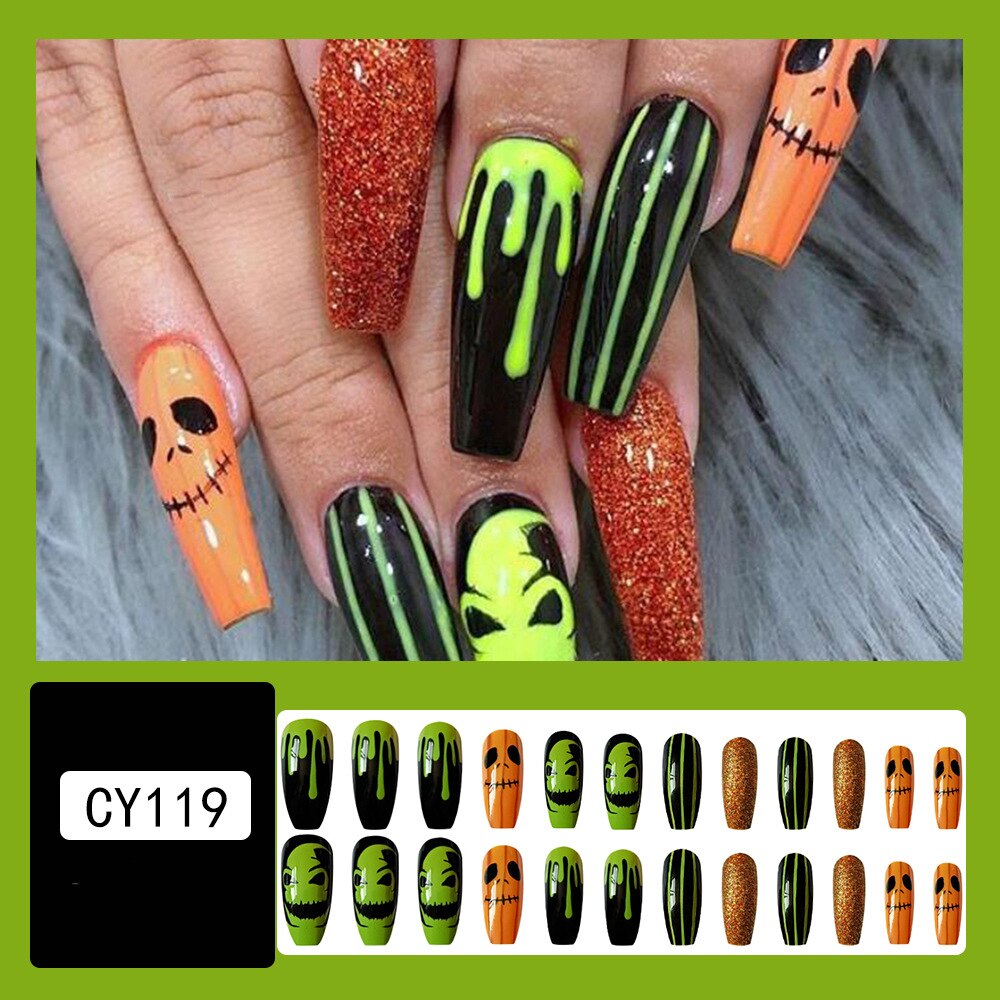 sengpan Lovely Funny Halloween Ghost Face Horror Blood Fake Nails Ballerina Matt Spider Web Nail Art Gorgeous Reusable Press on Nails