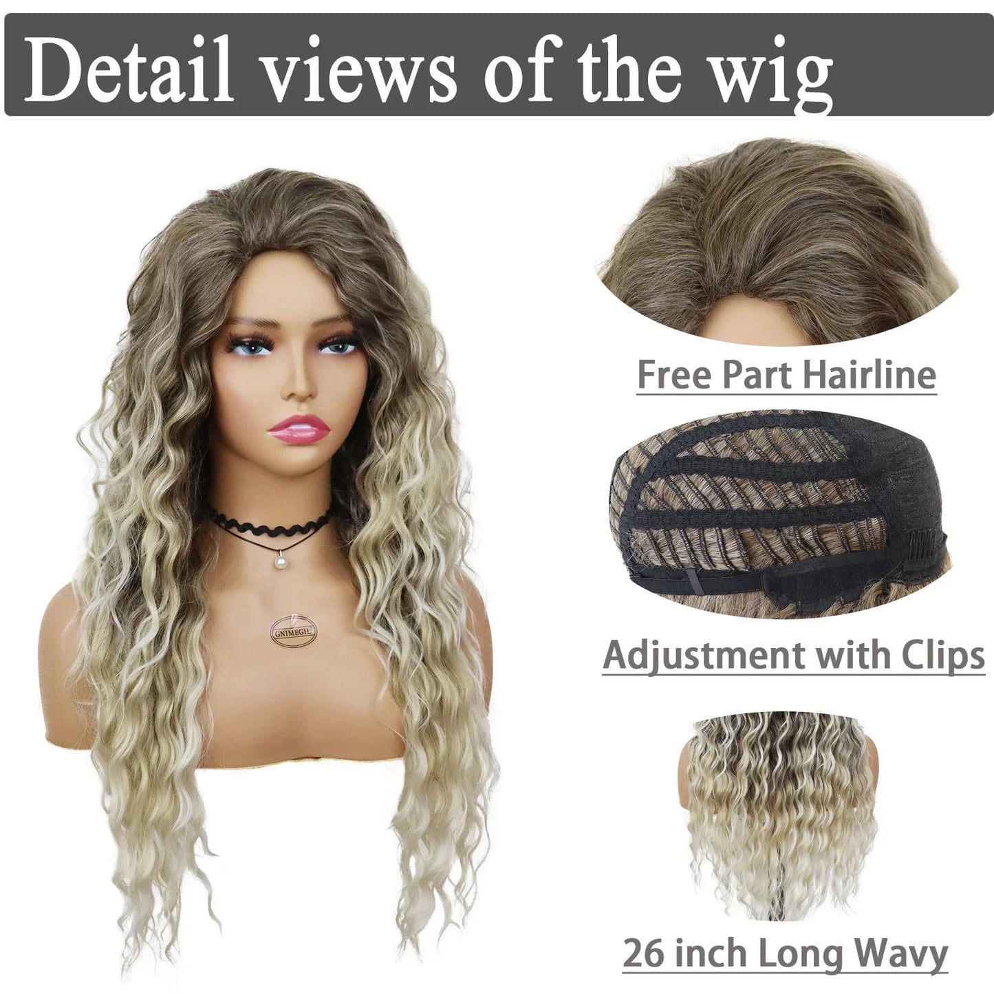 sengpan Ash Blonde Curly Wig Synthetic Long Curly Hair Wigs for Women Fluffy Hairstyle Wave Ombre Wig Costume Carnival Party Regular Wig