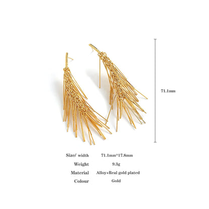 sengpan Multilayer Metal Fringe Earrings for Women Fashion Luxury Gold Color Long Tassel Earrings Statement Party Jewelry