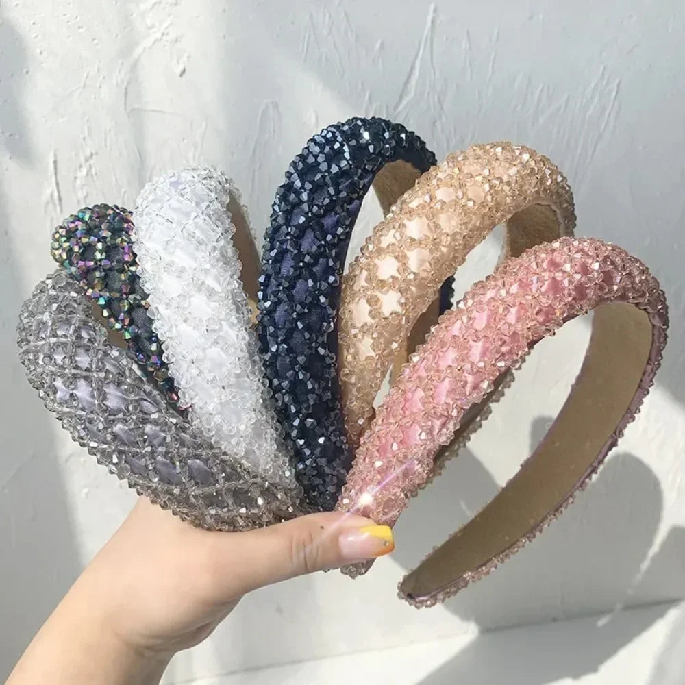 sengpan Rhinestone Hair Hoop Sweet Headbands for Women Braided Handmade Diamond Crystal Hairband Hair Styling Accessories