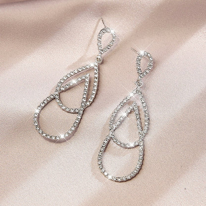 sengpan New Heart Earrings Women's Luxurious Geometric Full Rhinestone Earrings Korean Gold/Silver Color Love Fashion Jewelry