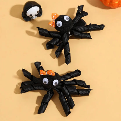 sengpan 2Pcs Halloween Spider Hairpin Cute Ribbon Hair Clip Barrettes Creative Halloween Party Hair Styles Accessories Girls Headwear