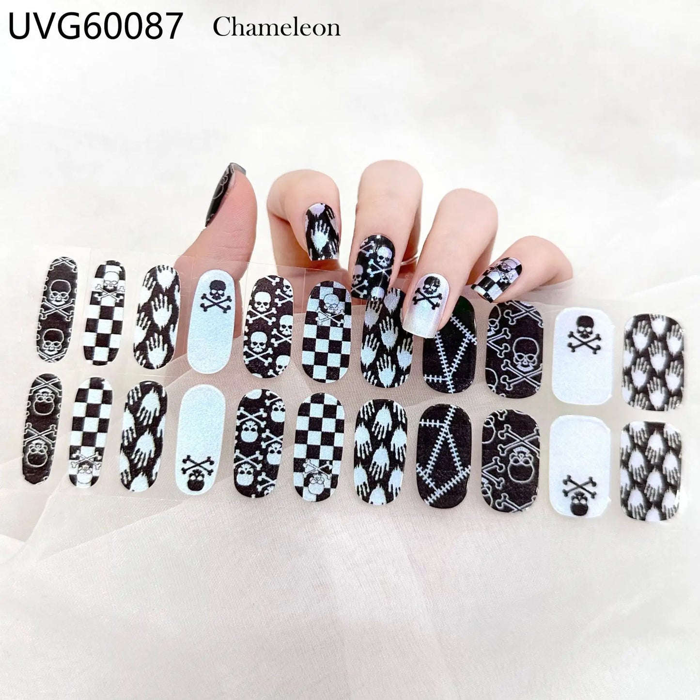 Lianfudai 2024 Halloween Semi-cured UV Gel Nail Stickers Pumpkin Skull Full Cover Gel For UV Lamp Gel Nail Strips Press On Nail Decal