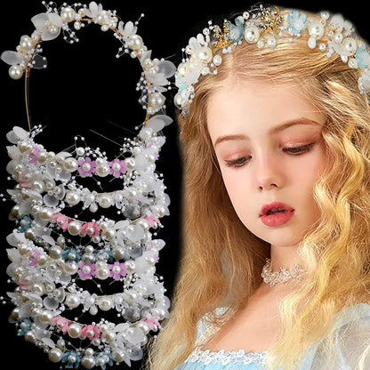 sengpan Pearl Butterfly Floral Headband Hair Hoop Sweet Cute Girl Headwear Accessories Simulated Flowers Wedding Bride Hairside Katyusha